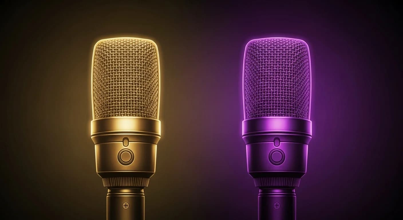 YTVoice vs ElevenLabs price comparison — two microphones with price tags